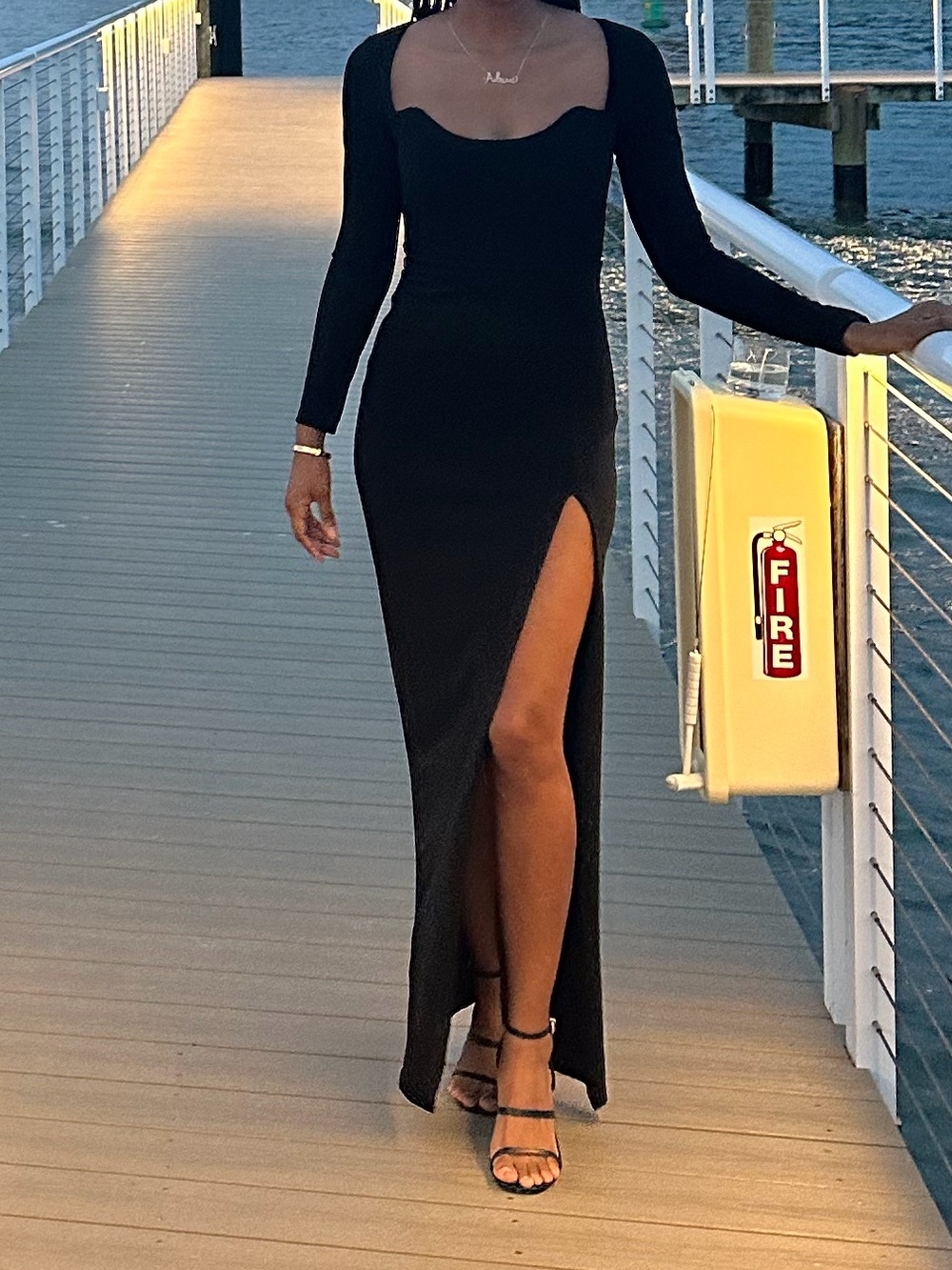 Lulu's Black Long-Sleeve Maxi Dress with Side Slit